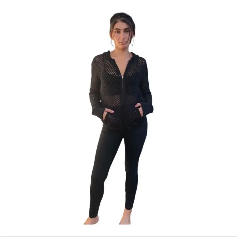 Michael Michael Kors Black Open Knit Hoodie SzM